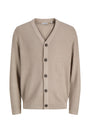 Image of SAGE VNECK KNIT CARDIGAN in light brown, by brand JACK&JONES
