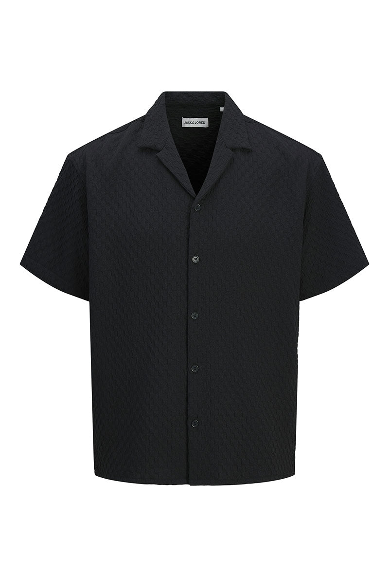 Front image of Sean resort shirt in black, by brand Jack&jones
