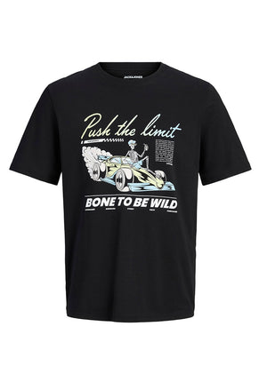 Front image of Track skull tee in black, by brand Jack&jones