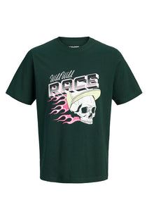 Front image of the Track skull tee in green, by brand Jack&jones