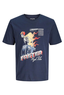 Front image of the Track skull tee in navy, by brand Jack&jones