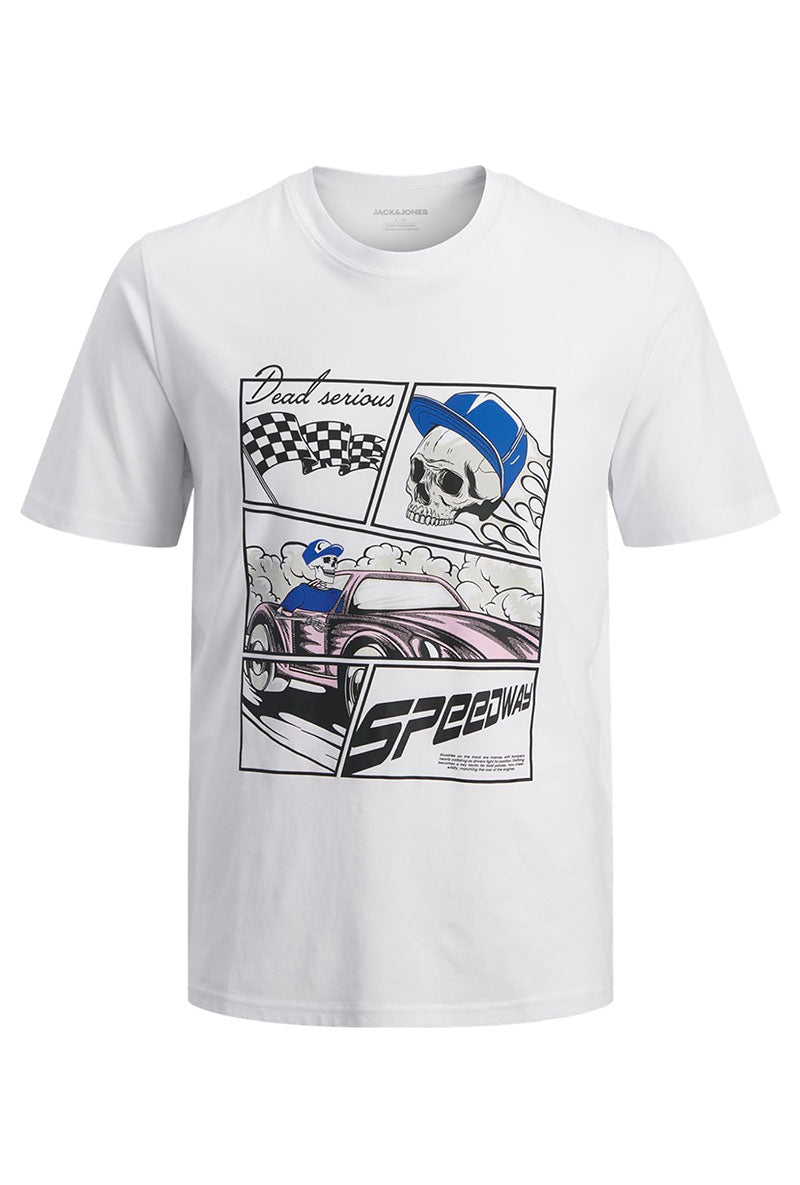 Front image of Track skull tee in white, by brand Jack&jones