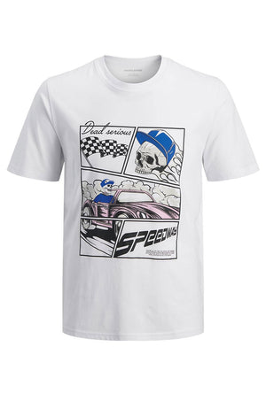 Front image of the Track skull tee in white, by brand Jack&jones