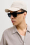 Front image of a model wearing the Soft base seersucker in beige, by brand Jack&jones