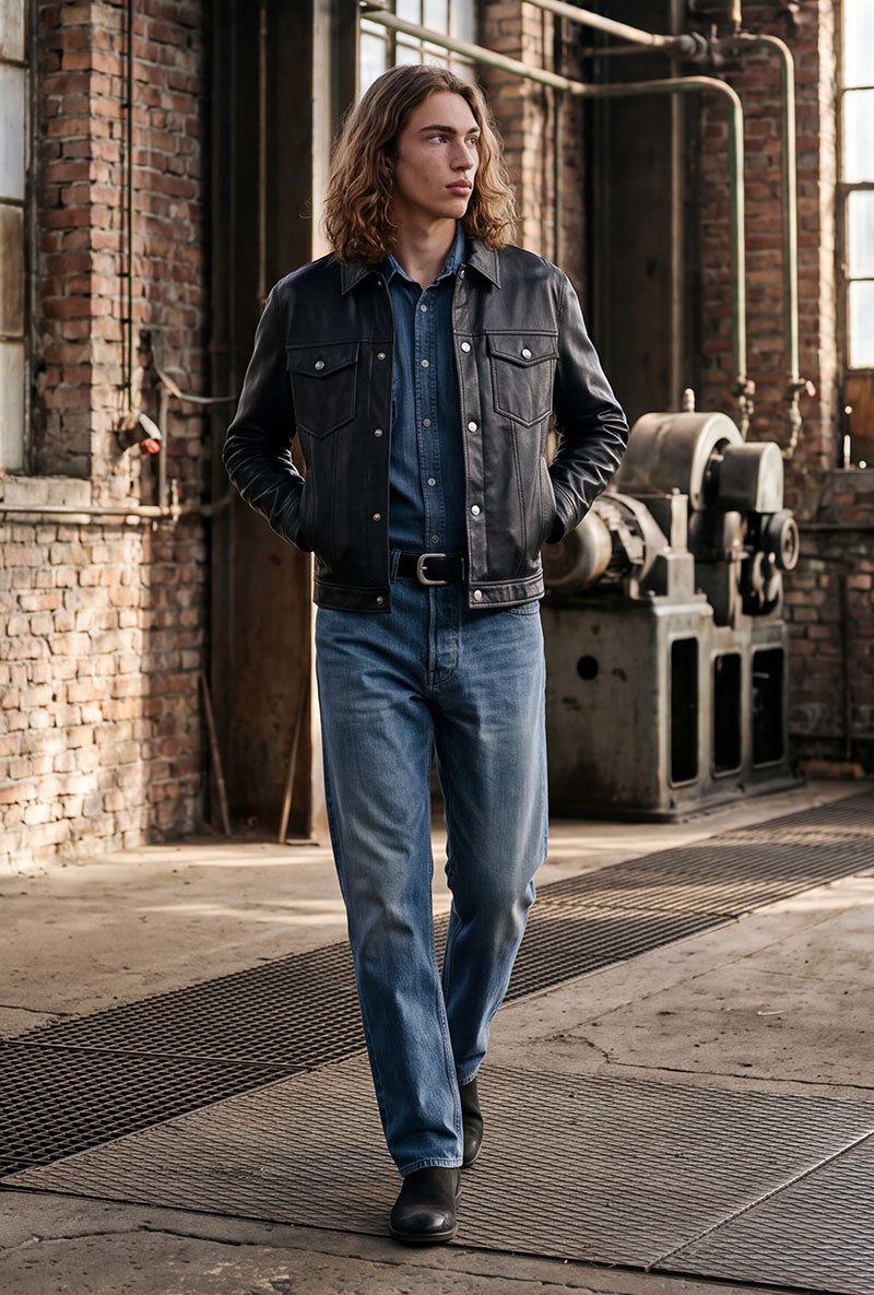 Front image of a model wearing Ted jj cooper am559 jeans in denim, by brand Jack&jones