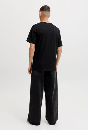 Back image of a model wearing the Tom tee ss crew neck in black, by brand Jack&jones