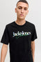 Front image of a model wearing the Tom tee ss crew neck in black, by brand Jack&jones