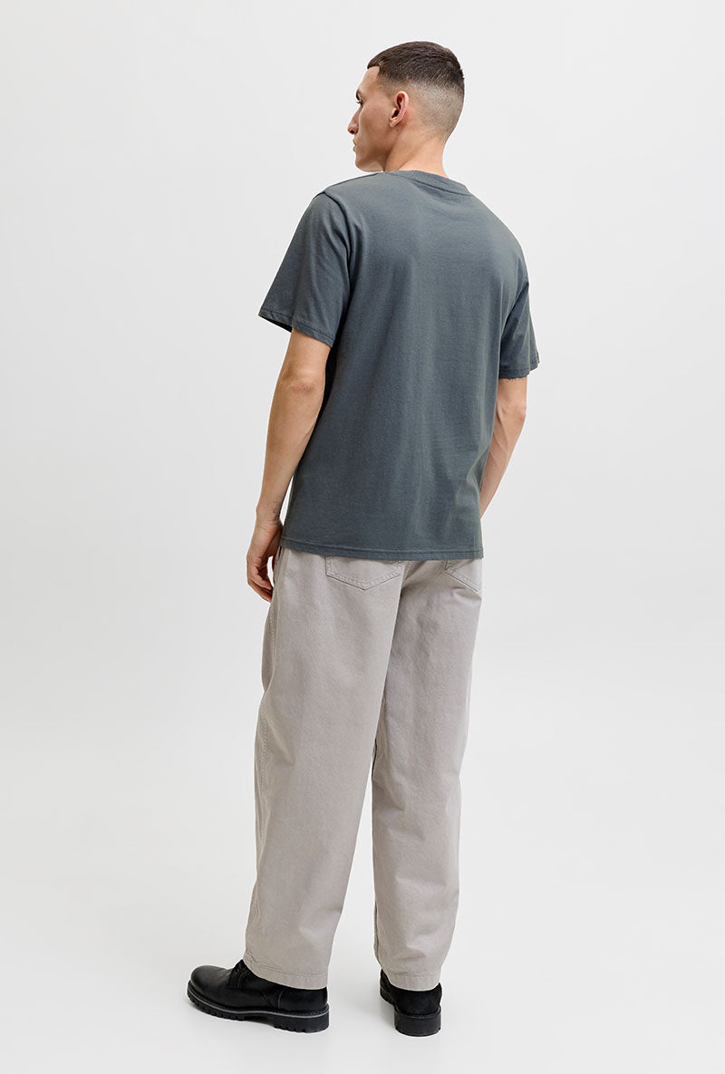 Back image of a model wearing Tom tee ss crew neck in charcoal, by brand Jack&jones