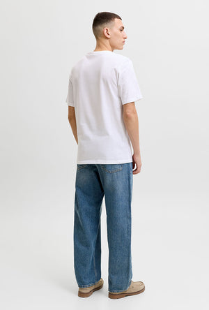 Back image of a model wearing the Tom tee ss crew neck in white, by brand Jack&jones