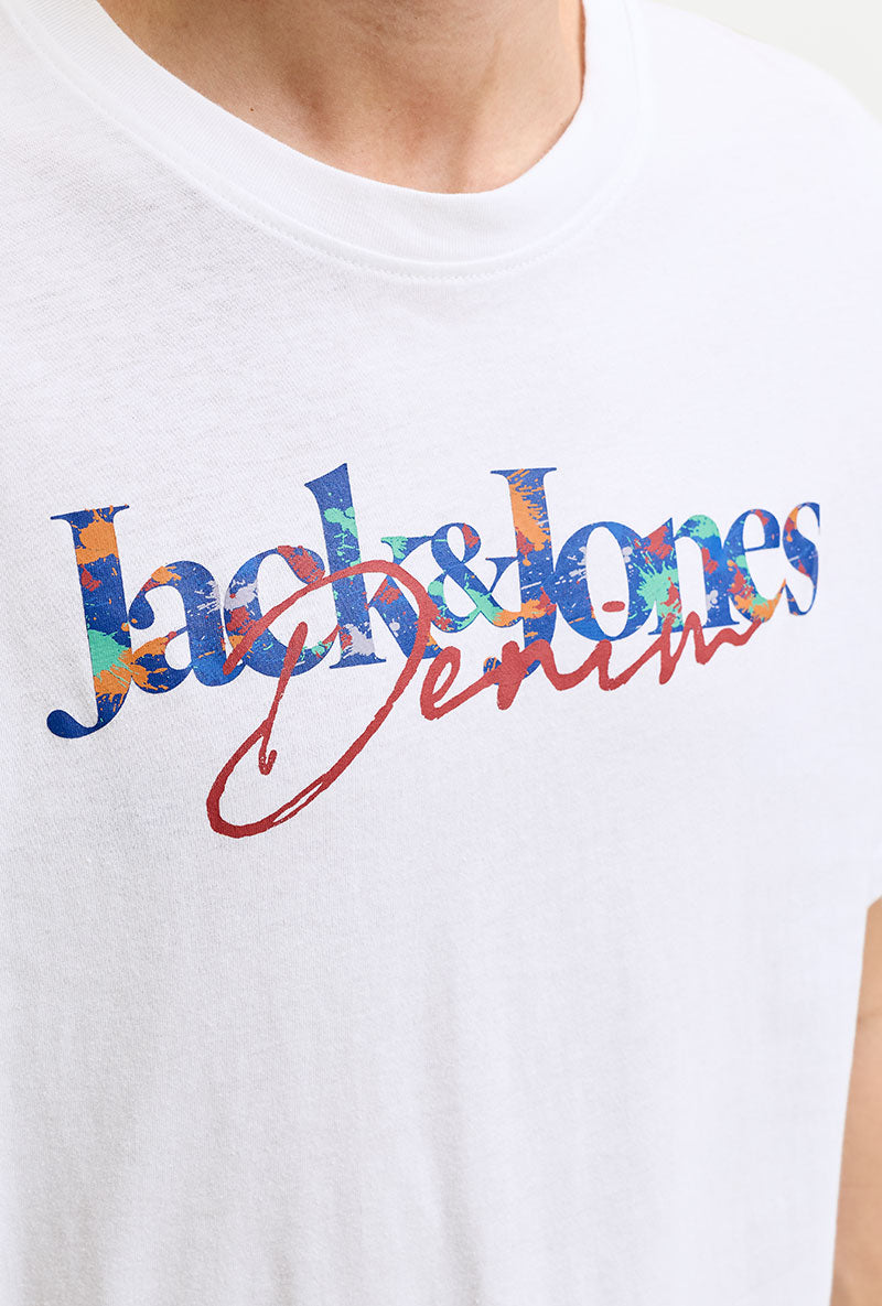 Front image of Tom tee ss crew neck in white, by brand Jack&jones