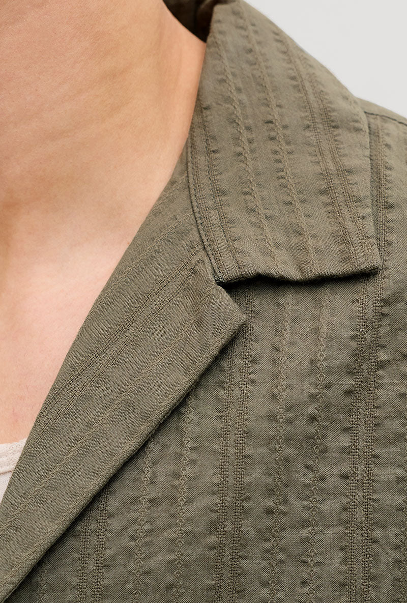 Front image of Tyson resort shirt in khaki, by brand Jack&jones