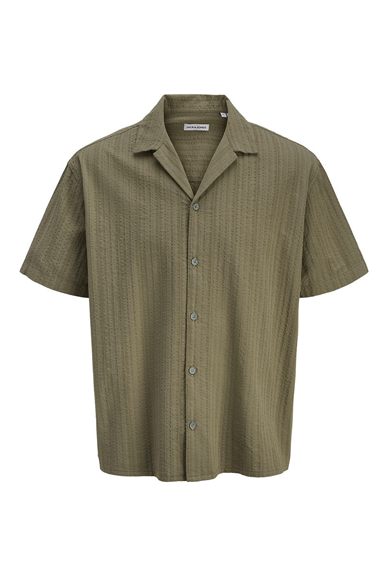 Front image of Tyson resort shirt in khaki, by brand Jack&jones