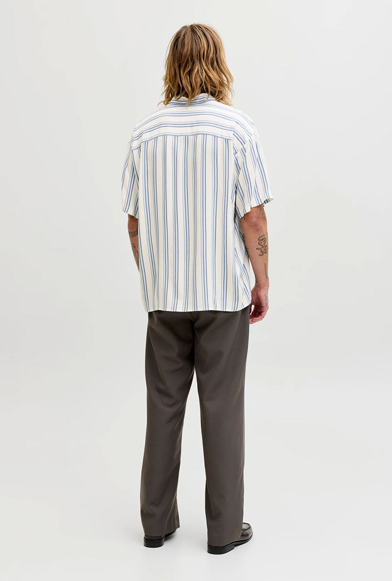 Back image of a model wearing Jeff resort stripe shirt in blue, by brand Jack&jones
