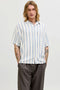 Front image of a model wearing Jeff resort stripe shirt in blue, by brand Jack&jones