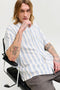 Front image of a model wearing the Jeff resort stripe shirt in blue, by brand Jack&jones
