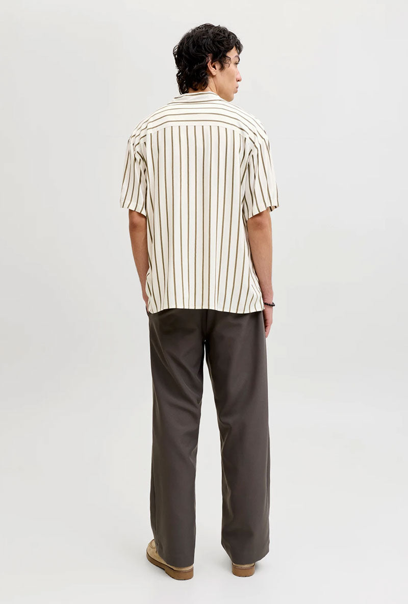 Back image of a model wearing Jeff resort stripe shirt in olive, by brand Jack&jones