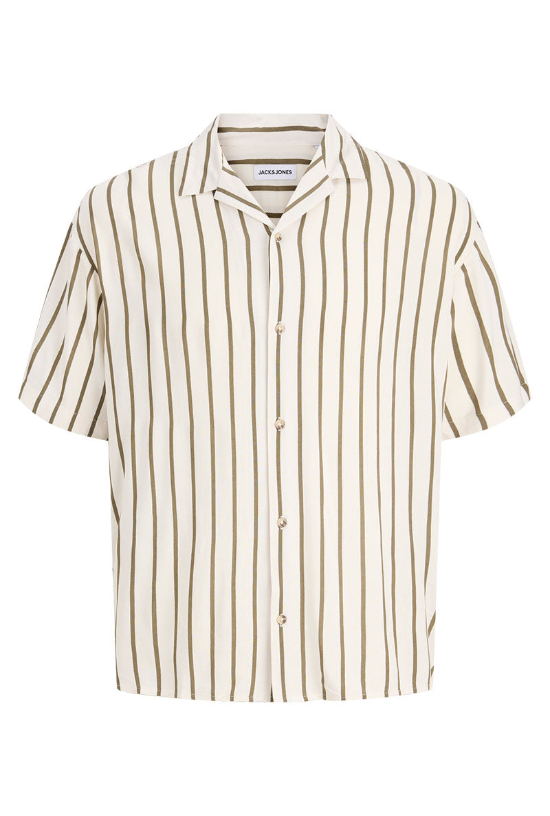 Front image of Jeff resort stripe shirt in olive, by brand Jack&jones