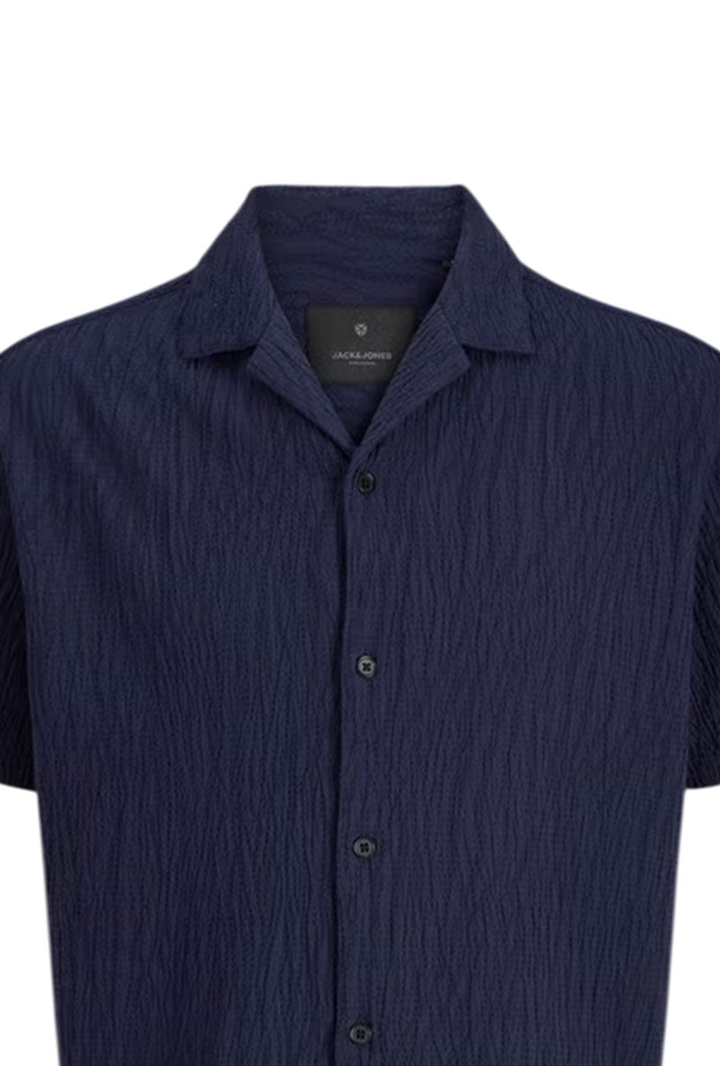Front detail image of Blajake jacquard ss shirt in navy, by brand Jack&jones