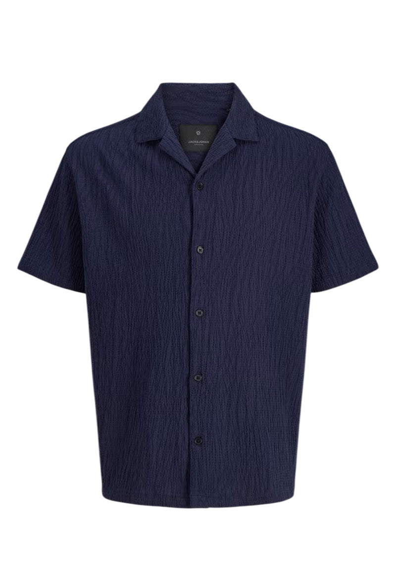 Front image of Blajake jacquard ss shirt in navy, by brand Jack&jones