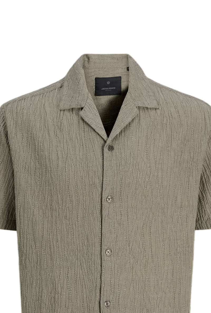 Front detail image of Blajake jacquard ss shirt in khaki, by brand Jack&jones