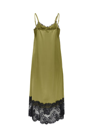 Back image of the Alana sl lace midi dress in olive, by brand Jacqueline de yong