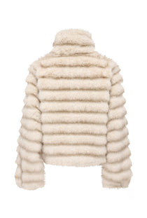 Back image of the Allie faux fur jacket in beige, by brand Jacqueline de yong