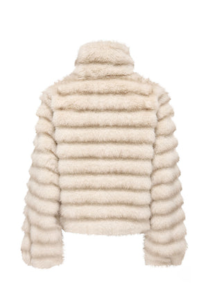 Back image of the Allie faux fur jacket in beige, by brand Jacqueline de yong