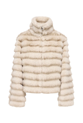 Front image of Allie faux fur jacket in beige, by brand Jacqueline de yong
