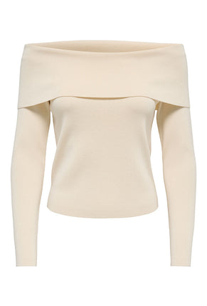 Front image of Astra ls off shoulder pullover knit in beige, by brand Jacqueline de yong