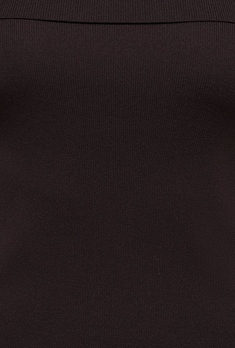 Front image of Astra ls off shoulder pullover knit in chocolate, by brand Jacqueline de yong