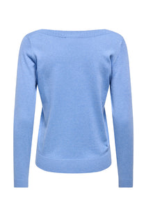 Back image of the Bodil l/s boat neck pullover in blue, by brand Jacqueline de yong