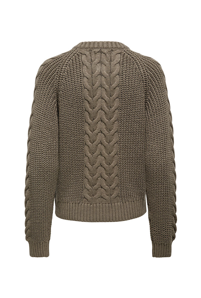 Back image of Carmella ls cable knit cardigan in brown, by brand Jacqueline de yong