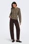 Front image of a model wearing the Carmella ls cable knit cardigan in brown, by brand Jacqueline de yong