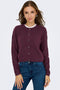 Front image of a model wearing Chloe l/s knit cardigan in burgundy, by brand Jacqueline de yong