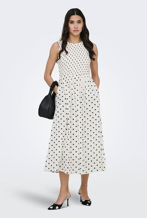 Front image of a model wearing Diego s/l smock midi dress in white, by brand Jacqueline de yong