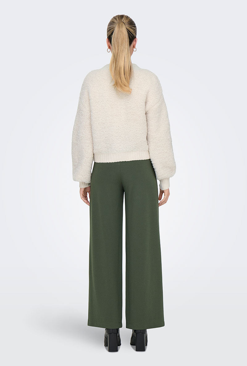 Back image of a model wearing Eira life oneck cardigan in off white, by brand Jacqueline de yong
