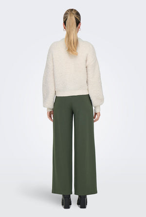 Back image of a model wearing the Eira life oneck cardigan in off white, by brand Jacqueline de yong
