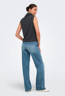 Back image of a model wearing the Hero life s/l turtleneck top in dark grey, by brand Jacqueline de yong