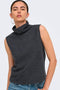 Front image of a model wearing the Hero life s/l turtleneck top in dark grey, by brand Jacqueline de yong