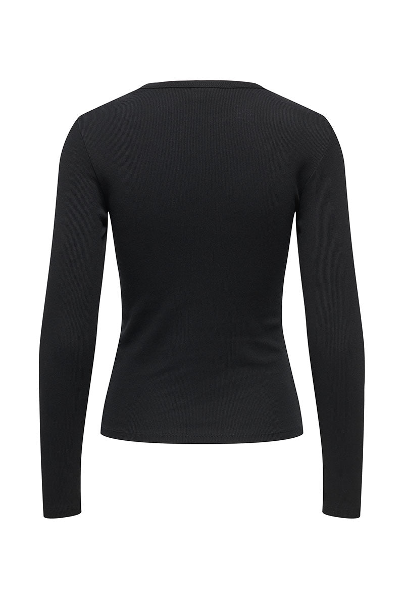 Back image of Lucky l/s oneck top in black, by brand Jacqueline de yong