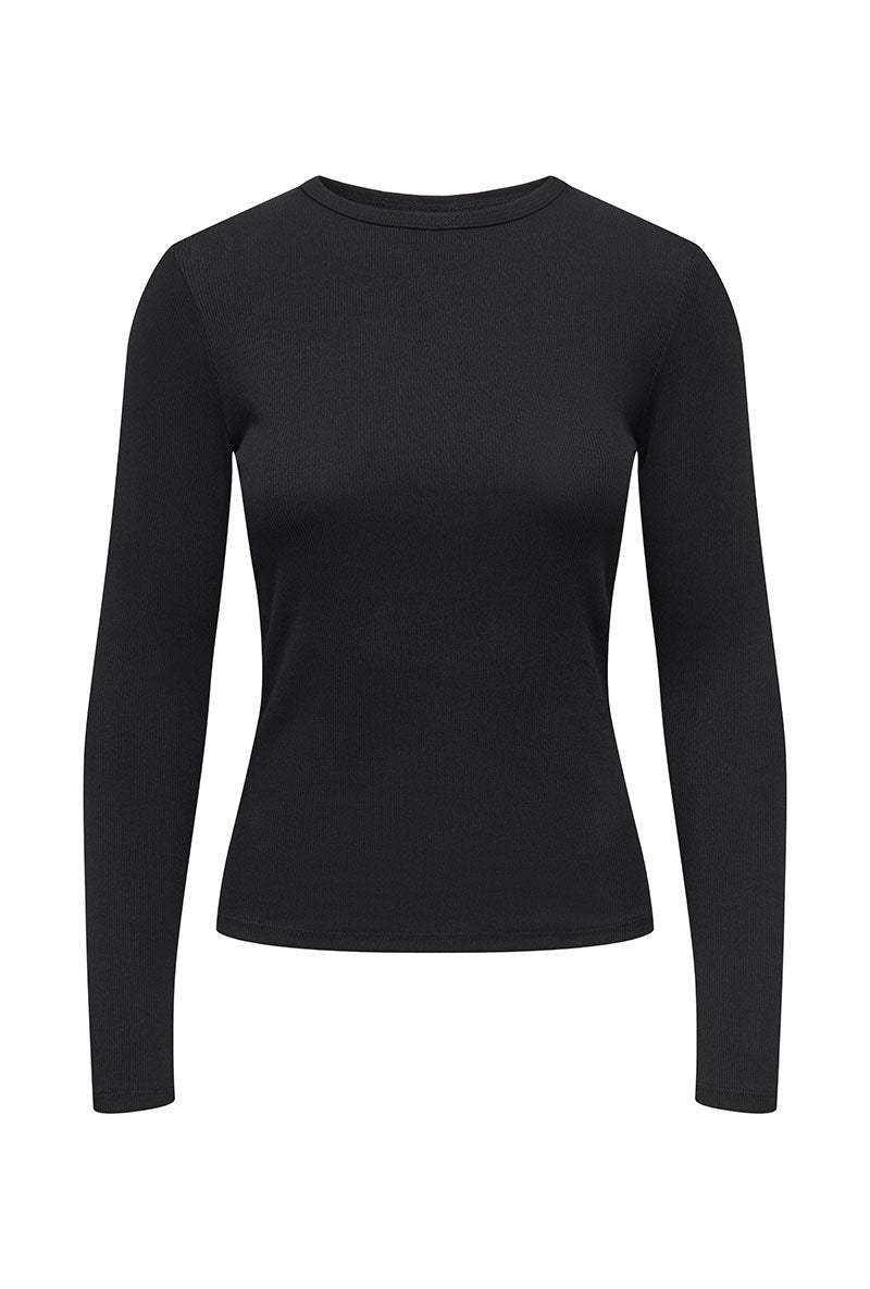 Front image of Lucky l/s oneck top in black, by brand Jacqueline de yong