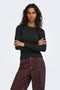 Front image of a model wearing Lucky l/s oneck top in black, by brand Jacqueline de yong