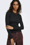 Front image of a model wearing the Lucky l/s oneck top in black, by brand Jacqueline de yong