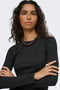 Front image of a model wearing the Lucky l/s oneck top in black, by brand Jacqueline de yong