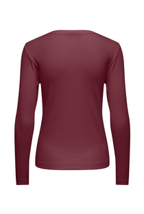 Back image of the Lucky l/s oneck top in burgundy, by brand Jacqueline de yong