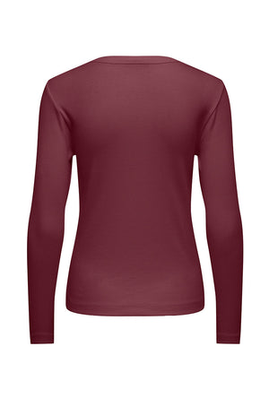 Back image of the Lucky l/s oneck top in burgundy, by brand Jacqueline de yong