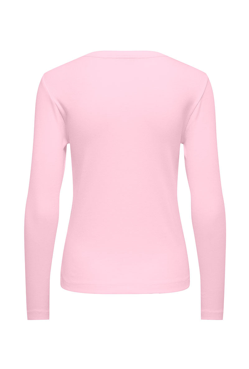 Back image of Lucky l/s oneck top in pink, by brand Jacqueline de yong