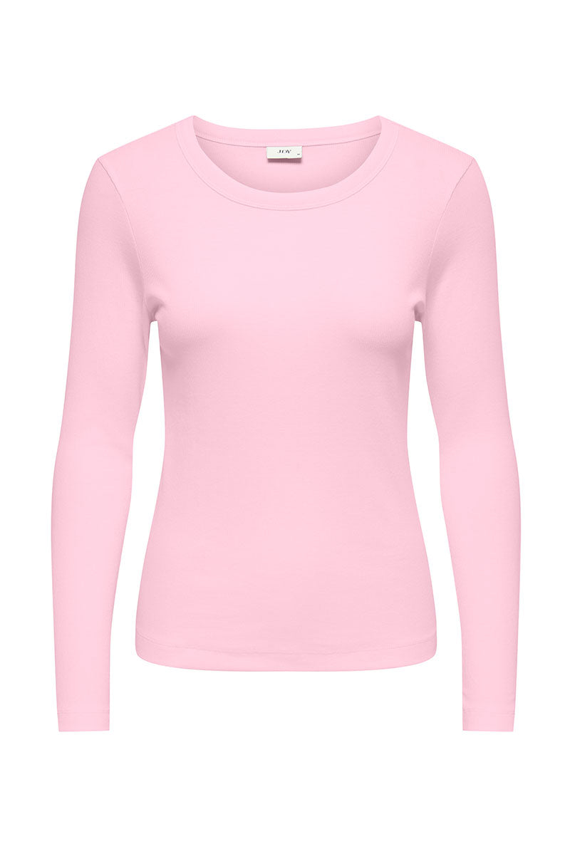 Front image of Lucky l/s oneck top in pink, by brand Jacqueline de yong