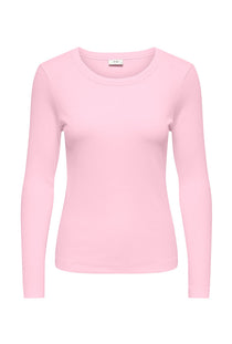 Front image of the Lucky l/s oneck top in pink, by brand Jacqueline de yong
