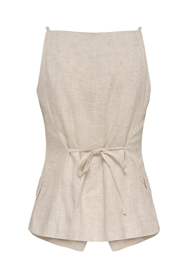 Back image of Molly linen sl waistcoat in oat, by brand Jacqueline de yong